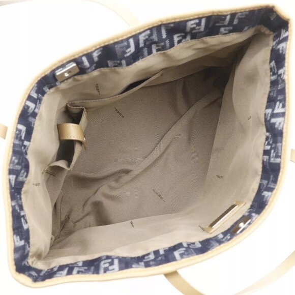 FENDI Zucchino Handbag Tote Bag Navy blue denim/leather Women - Picture 5 of 9